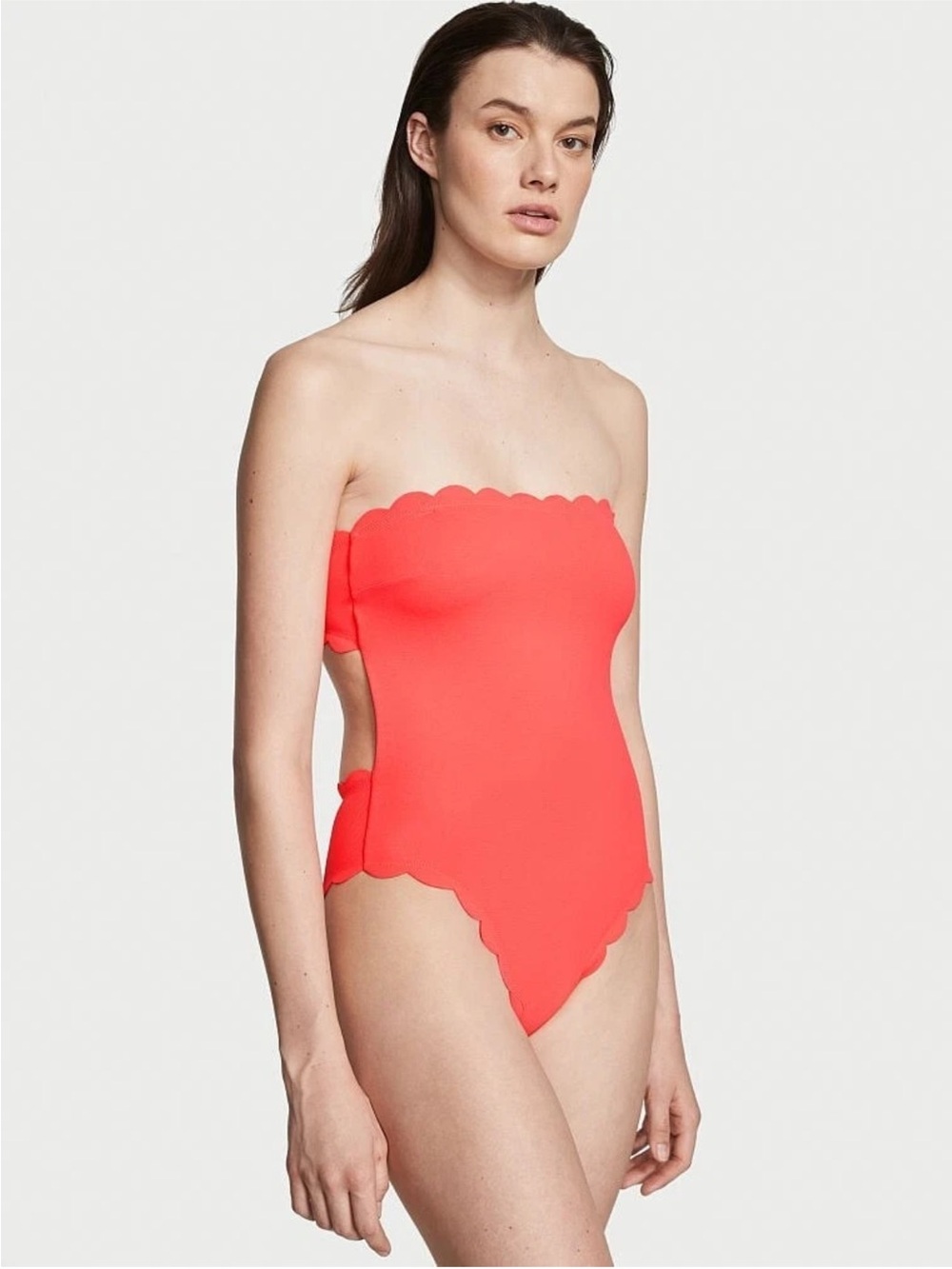 Victoria's Secret Strapless Scallop-Edge One-Piece in Coral